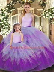 Adorable Sleeveless Floor Length Ruffles Backless Vestidos de Quinceanera with Multi-color