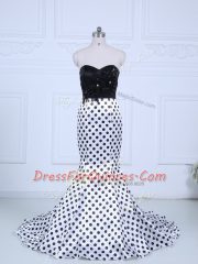 Traditional White And Black Printed Zipper Sweetheart Sleeveless Casual Dresses Brush Train Lace