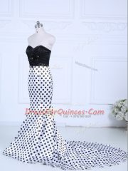 Traditional White And Black Printed Zipper Sweetheart Sleeveless Casual Dresses Brush Train Lace
