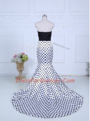Traditional White And Black Printed Zipper Sweetheart Sleeveless Casual Dresses Brush Train Lace