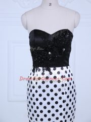 Traditional White And Black Printed Zipper Sweetheart Sleeveless Casual Dresses Brush Train Lace