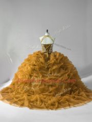 Halter Top Sleeveless Organza Quinceanera Dresses Beading Lace Up