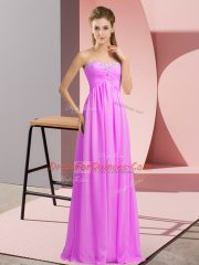 Lilac Empire Beading Dress for Prom Lace Up Chiffon Sleeveless Floor Length