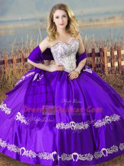 Sweetheart Sleeveless Lace Up Sweet 16 Dress Eggplant Purple Satin