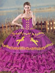 Ball Gowns Sleeveless Purple Sweet 16 Dresses Brush Train Lace Up