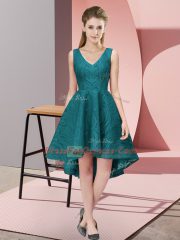 Sleeveless Zipper High Low Lace Court Dresses for Sweet 16