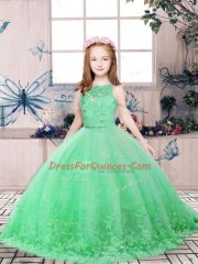 Green Sleeveless Tulle Backless Pageant Dress for Teens for Party and Wedding Party