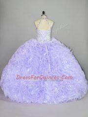 Flare Halter Top Sleeveless Lace Up Quinceanera Dresses Lavender Organza
