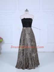 Perfect Black Strapless Zipper Lace Prom Evening Gown Long Sleeves