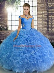 Baby Blue Off The Shoulder Lace Up Beading Sweet 16 Dresses Sleeveless