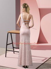 Excellent Light Blue Lace Criss Cross One Shoulder Sleeveless Floor Length Evening Dress Beading and Lace