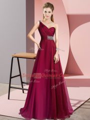 Fashion Burgundy Criss Cross Prom Evening Gown Beading Sleeveless Brush Train