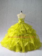 Luxury Yellow Green Sweetheart Lace Up Beading and Ruffles Quinceanera Gowns Sleeveless