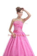 Strapless Sleeveless Lace Up 15th Birthday Dress Rose Pink Organza