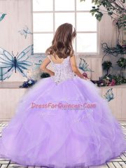 Floor Length Blue Pageant Gowns Tulle Sleeveless Beading and Ruffles