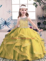 Olive Green Sleeveless Tulle Lace Up Pageant Dress Womens for Party and Wedding Party