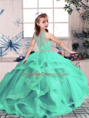 Olive Green Sleeveless Tulle Lace Up Pageant Dress Womens for Party and Wedding Party