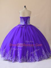 Floor Length Purple 15th Birthday Dress Tulle Sleeveless Embroidery