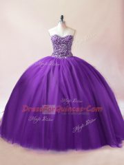 Perfect Purple Lace Up Sweetheart Beading Sweet 16 Dresses Tulle Sleeveless