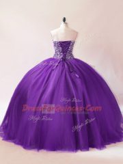 Perfect Purple Lace Up Sweetheart Beading Sweet 16 Dresses Tulle Sleeveless