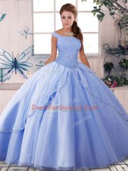 Glorious Beading Quinceanera Gowns Lavender Lace Up Sleeveless Brush Train