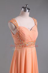 Elegant Orange Straps Neckline Beading Evening Dress Sleeveless Backless