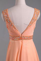 Elegant Orange Straps Neckline Beading Evening Dress Sleeveless Backless