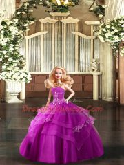 Fuchsia Strapless Lace Up Beading Quince Ball Gowns Sleeveless