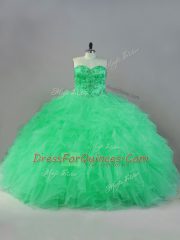 Customized Beading 15 Quinceanera Dress Apple Green Lace Up Sleeveless Floor Length
