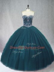 Affordable Floor Length Peacock Green Vestidos de Quinceanera Sweetheart Sleeveless Lace Up