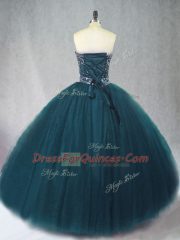 Affordable Floor Length Peacock Green Vestidos de Quinceanera Sweetheart Sleeveless Lace Up