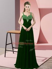 Empire Evening Dress Dark Green Straps Chiffon Sleeveless Floor Length Zipper