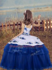 Blue Sleeveless Embroidery Floor Length High School Pageant Dress