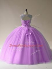 Floor Length Lilac Quince Ball Gowns Organza Sleeveless Beading