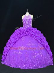 Inexpensive Ball Gowns Quinceanera Dresses Purple High-neck Sleeveless Floor Length Lace Up