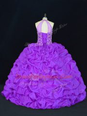 Inexpensive Ball Gowns Quinceanera Dresses Purple High-neck Sleeveless Floor Length Lace Up
