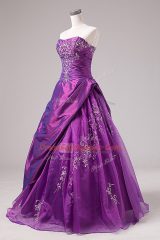 New Arrival Purple Sleeveless Floor Length Embroidery Zipper Vestidos de Quinceanera