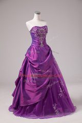 New Arrival Purple Sleeveless Floor Length Embroidery Zipper Vestidos de Quinceanera