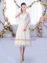 Best V-neck Sleeveless Tulle Quinceanera Court of Honor Dress Lace Lace Up