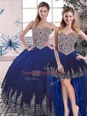 Floor Length Royal Blue 15th Birthday Dress Sweetheart Sleeveless Lace Up