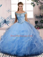 Amazing Tulle Sleeveless Floor Length Sweet 16 Quinceanera Dress and Beading and Ruffles