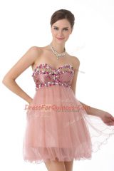 Exquisite Pink Sweetheart Zipper Beading Prom Dresses Sleeveless