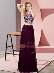 Beading Evening Dress Burgundy Backless Sleeveless Floor Length