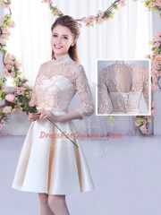 Delicate Champagne Half Sleeves Satin Lace Up Quinceanera Dama Dress for Wedding Party