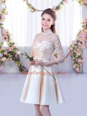 Delicate Champagne Half Sleeves Satin Lace Up Quinceanera Dama Dress for Wedding Party