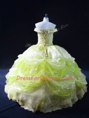 Nice Floor Length Ball Gowns Sleeveless Yellow Green Sweet 16 Quinceanera Dress Lace Up