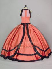 Scoop Sleeveless Zipper Vestidos de Quinceanera Orange Satin
