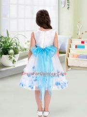 Cute White Flower Girl Dress Wedding Party with Appliques and Belt Scoop Sleeveless Zipper