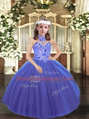 Appliques Little Girls Pageant Gowns Blue Lace Up Sleeveless Floor Length