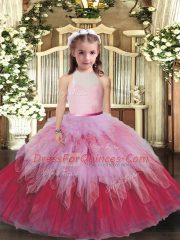 Multi-color Backless High-neck Ruffles Kids Pageant Dress Tulle Sleeveless